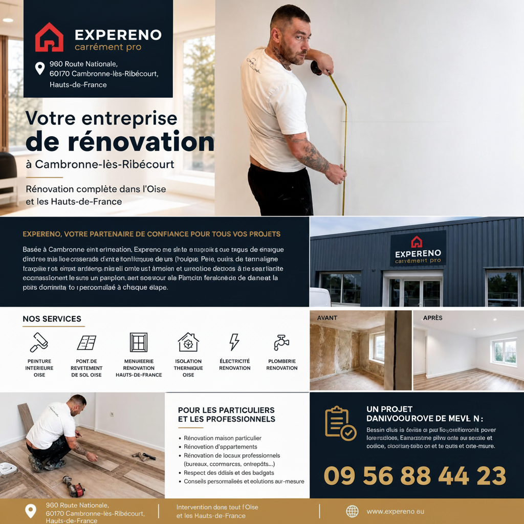 Entreprise de rénovation Expereno à Cambronne-lès-Ribécourt – peinture, sol, menuiserie, isolation, électricité et plomberie dans l'Oise et les Hauts-de-France